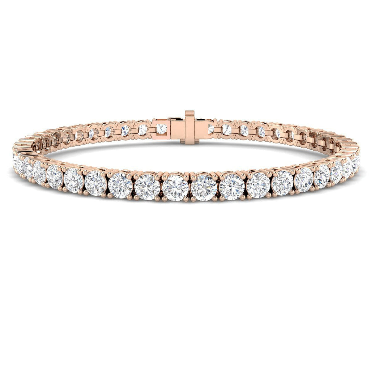 Round Natural Diamond Tennis Bracelet in Prong Set with Secure Box Clasp in 10K/14K gold and platinum with certified lab-grown or natural diamonds