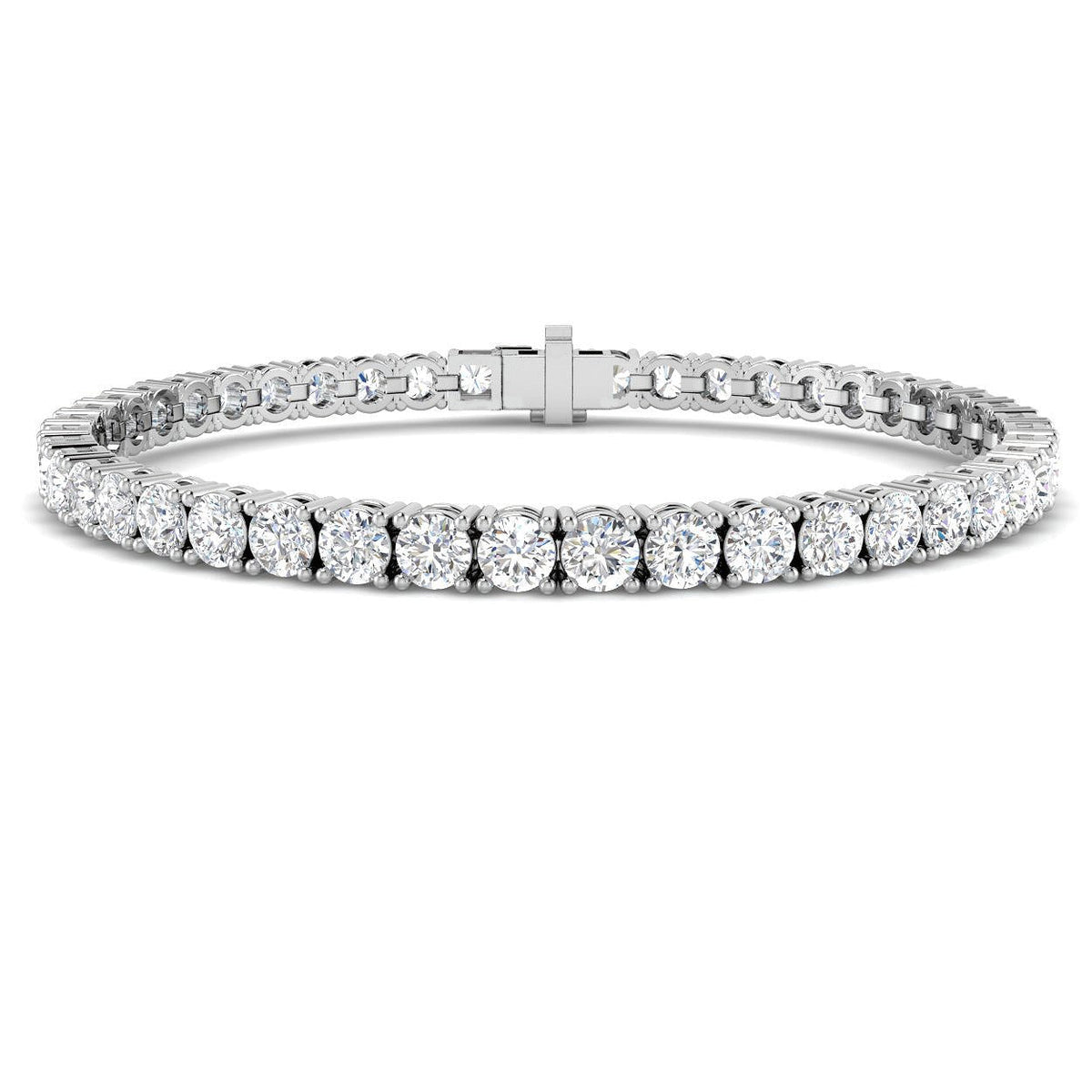 Round Natural Diamond Tennis Bracelet in Prong Set with Secure Box Clasp in 10K/14K gold and platinum with certified lab-grown or natural diamonds