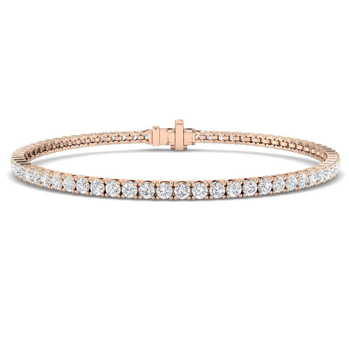 Round Natural Diamond Tennis Bracelet in Prong Set with Box Closure in 10K/14K gold and platinum with certified lab-grown or natural diamonds