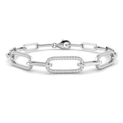 Platinum Natural Diamond Rectangular Link Bracelet with Pave Accents & Lobster Clasp in 10K/14K gold and platinum with certified lab-grown or natural diamonds