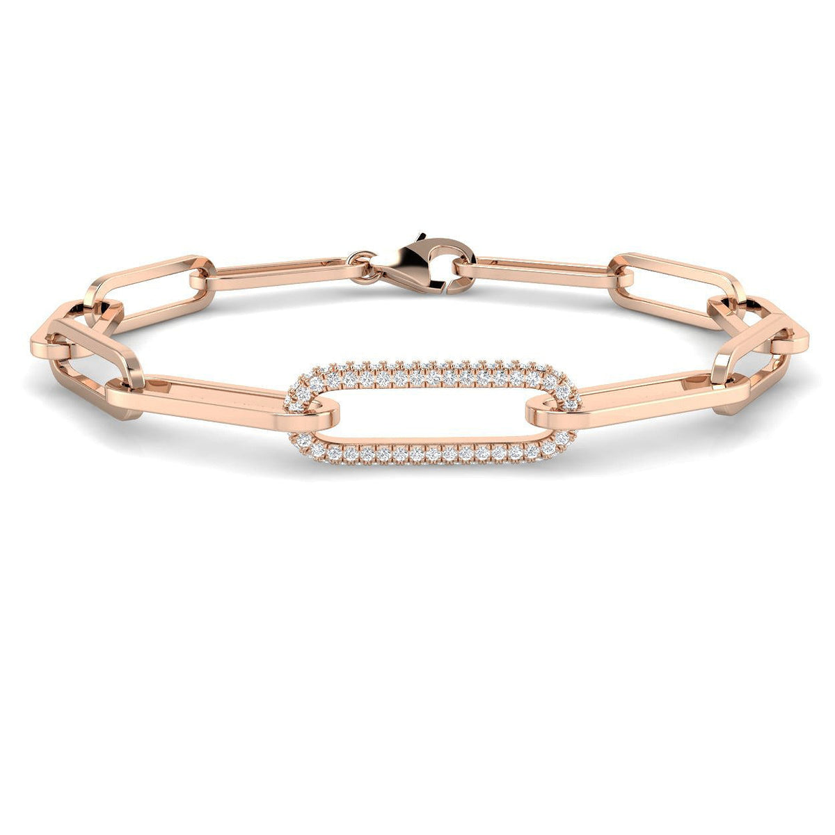 Lab Grown Diamond Paperclip Link Bracelet with Lobster Clasp in 10K/14K gold and platinum with certified lab-grown or natural diamonds