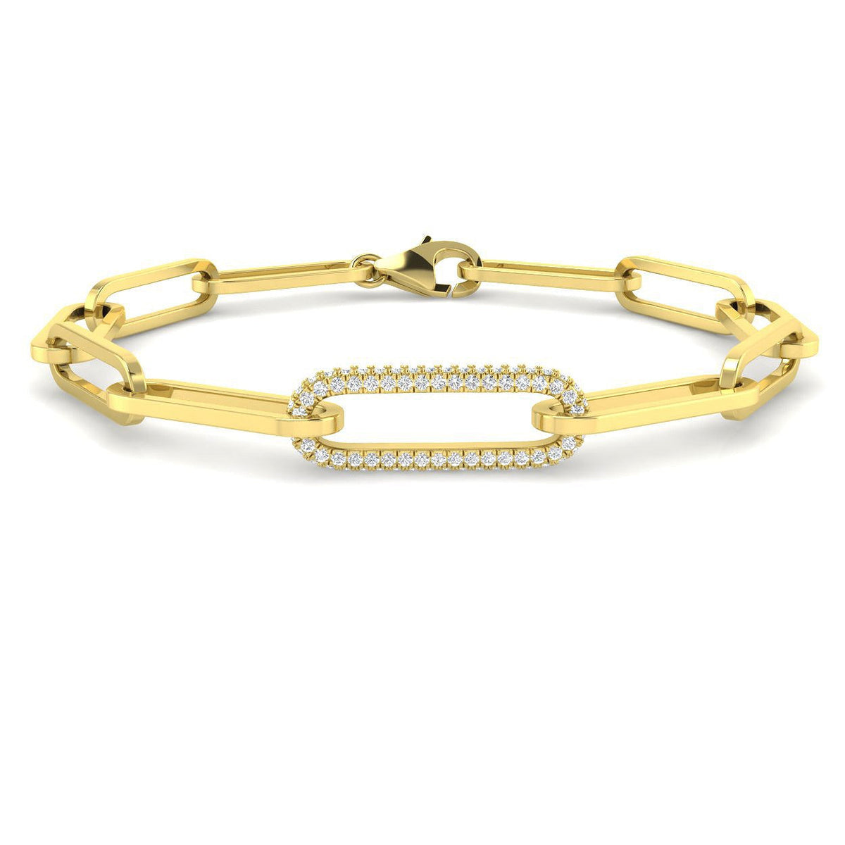 Lab Grown Diamond Paperclip Link Bracelet with Lobster Clasp in 10K/14K gold and platinum with certified lab-grown or natural diamonds