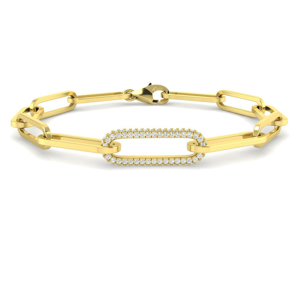 Lab Grown Diamond Paperclip Link Bracelet with Lobster Clasp in 10K/14K gold and platinum with certified lab-grown or natural diamonds