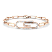 Round Pave Lab Grown Diamond Paperclip Link Bracelet with Pave Center Link / in 10K/14K gold and platinum with certified lab-grown or natural diamonds