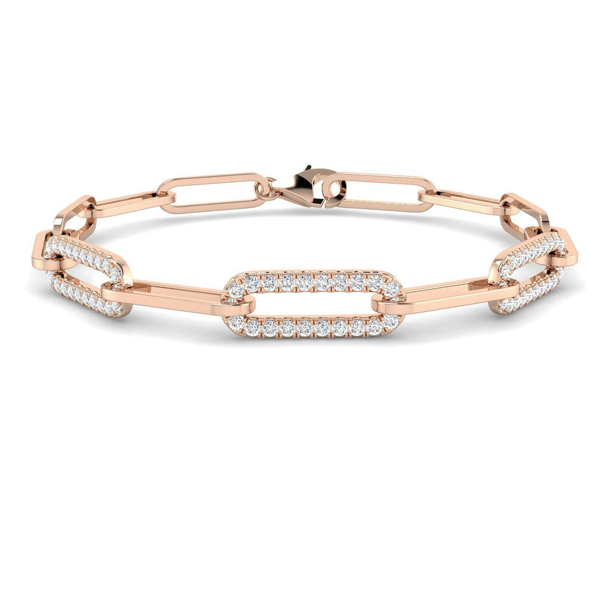 Natural Round Diamond Pave Link Bracelet with Modern Chain Design in 10K/14K gold and platinum with certified lab-grown or natural diamonds