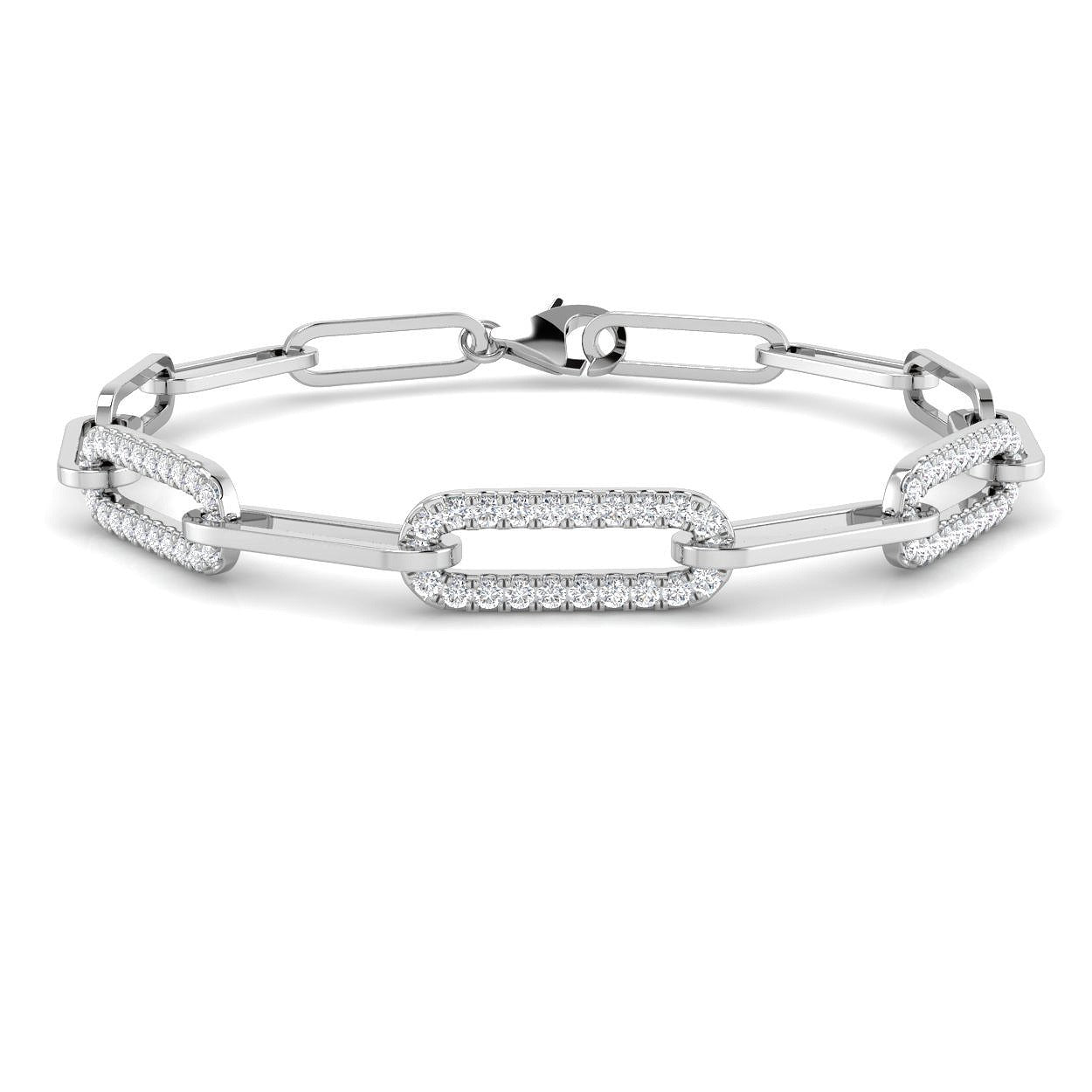 Natural Round Diamond Pave Link Bracelet with Modern Chain Design in 10K/14K gold and platinum with certified lab-grown or natural diamonds