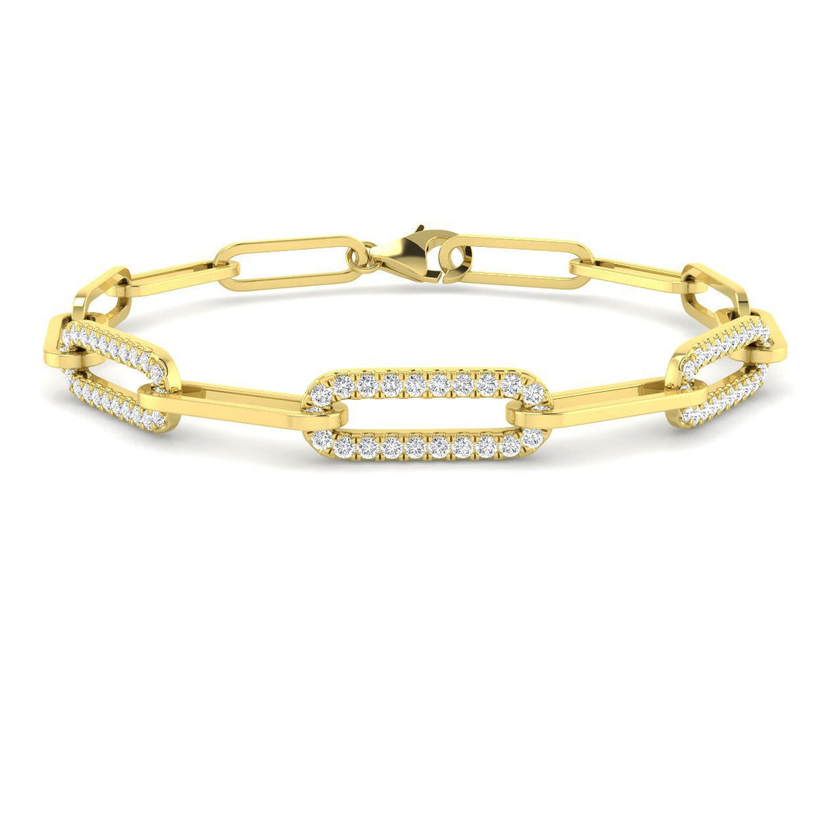 Natural Round Diamond Pave Link Bracelet with Modern Chain Design in 10K/14K gold and platinum with certified lab-grown or natural diamonds