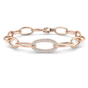 /Solid Gold Lab Grown Round Pave Diamond Oval Link Chain Bracelet with Lobster Clasp in 10K/14K gold and platinum with certified lab-grown or natural diamonds