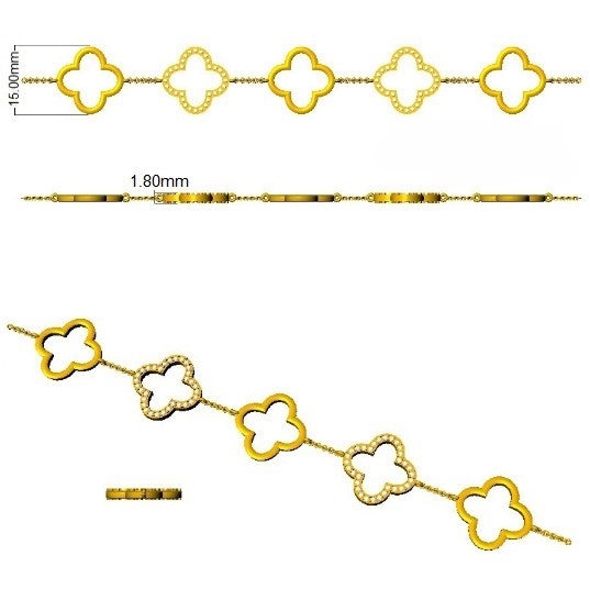 Natural or Lab Grown Diamond Clover Chain Bracelet in 10K/14K gold and platinum with certified lab-grown or natural diamonds