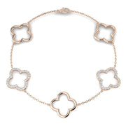 Natural or Lab Grown Diamond Clover Chain Bracelet in 10K/14K gold and platinum with certified lab-grown or natural diamonds