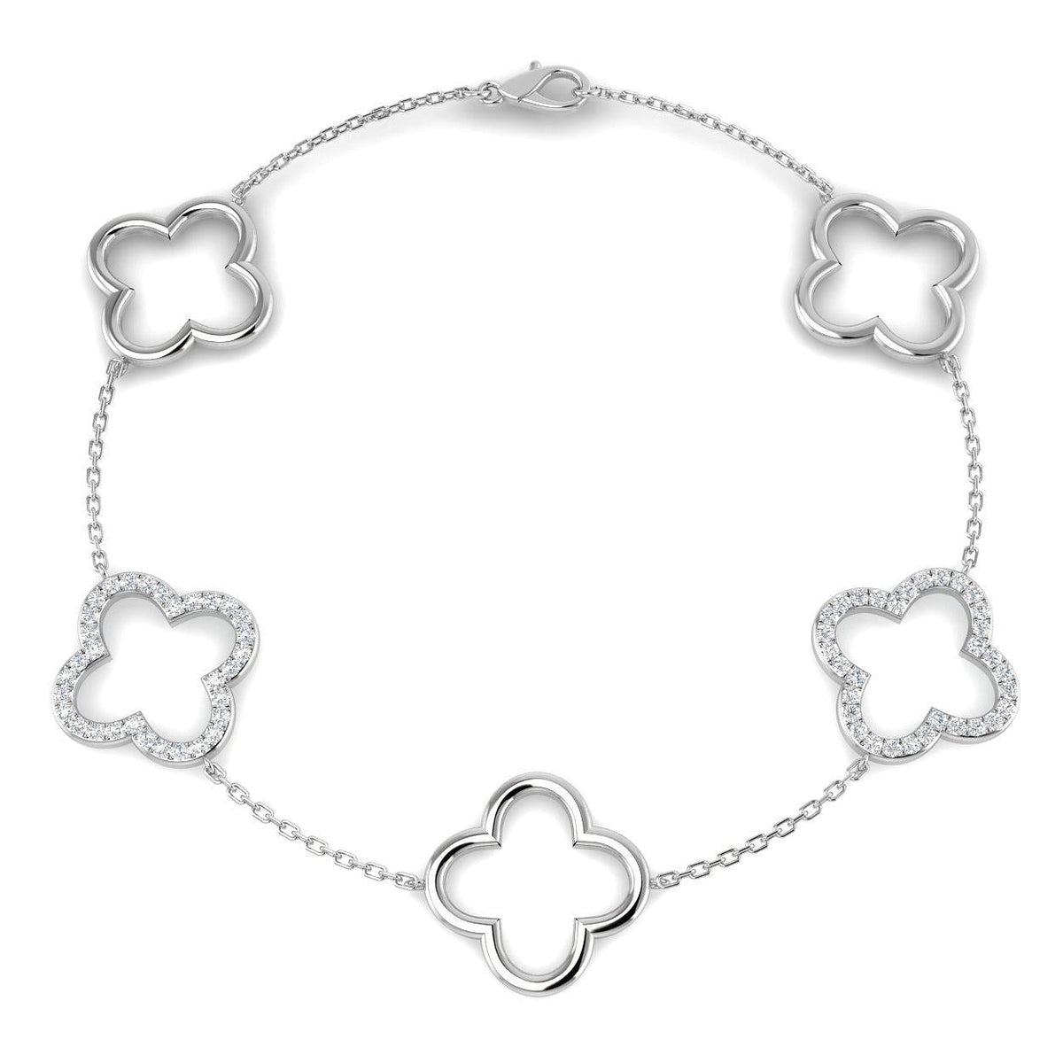 Natural or Lab Grown Diamond Clover Chain Bracelet in 10K/14K gold and platinum with certified lab-grown or natural diamonds