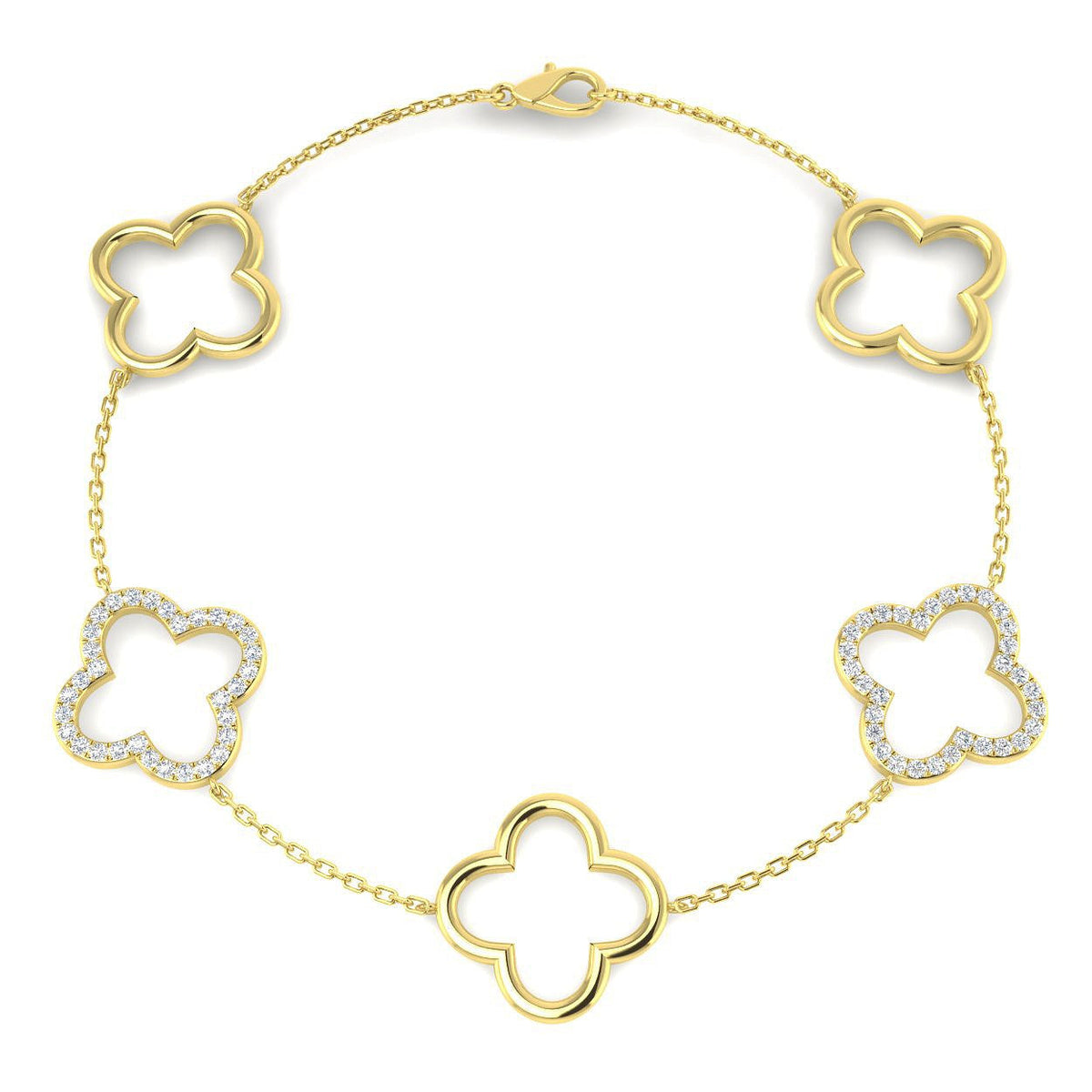 Natural or Lab Grown Diamond Clover Chain Bracelet in 10K/14K gold and platinum with certified lab-grown or natural diamonds