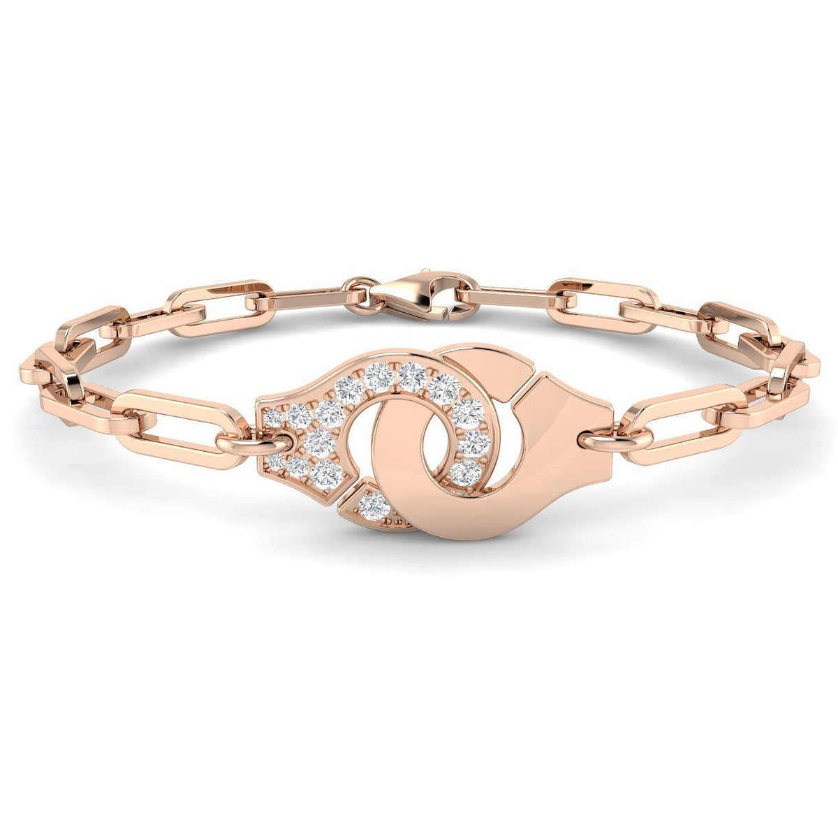 Pave Natural Diamond Handcuff Link Bracelet with Lobster Clasp in 10K/14K gold and platinum with certified lab-grown or natural diamonds
