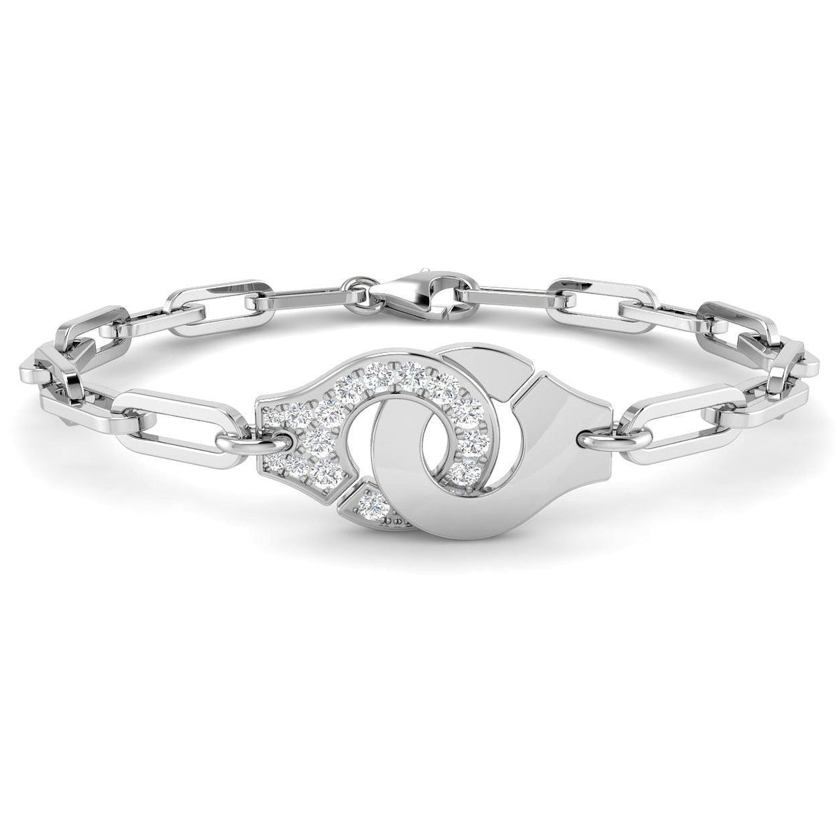 Pave Natural Diamond Handcuff Link Bracelet with Lobster Clasp in 10K/14K gold and platinum with certified lab-grown or natural diamonds