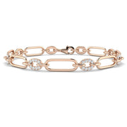 Natural Diamond Paperclip Link Bracelet with Pave Oval Accents and Lobster Clasp in 10K/14K gold and platinum with certified lab-grown or natural diamonds