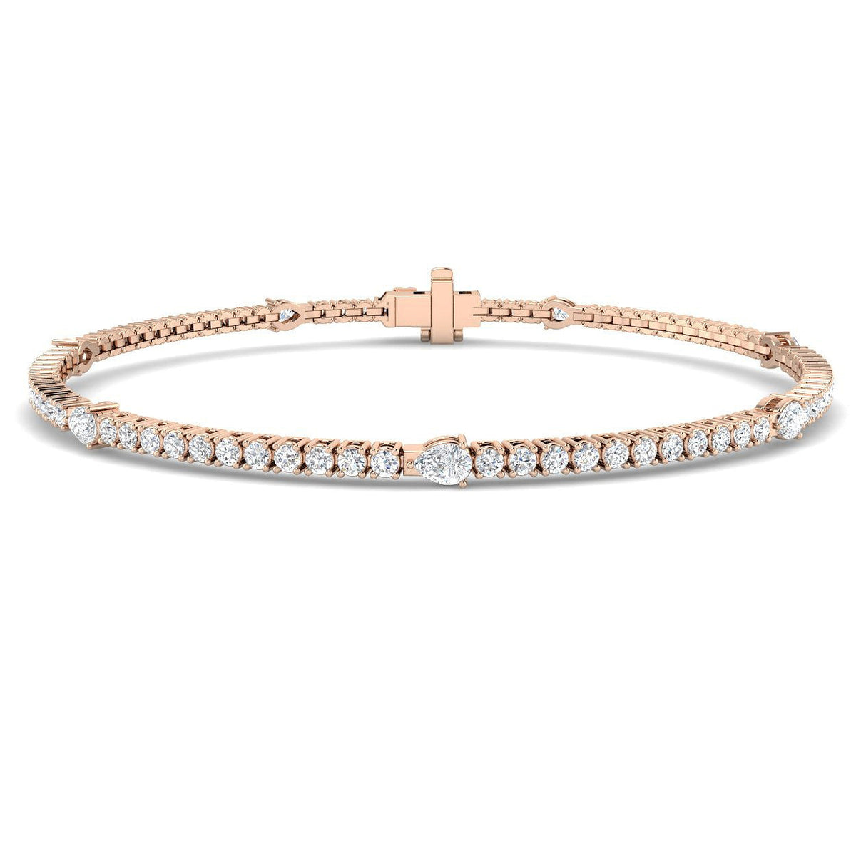 Natural Round & Pear Cut Diamond Tennis Bracelet with Box Clasp - Two Shape Diamond Bracelet in 10K/14K gold and platinum with certified lab-grown or natural diamonds