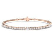 Natural Round & Pear Cut Diamond Tennis Bracelet with Box Clasp - Two Shape Diamond Bracelet in 10K/14K gold and platinum with certified lab-grown or natural diamonds