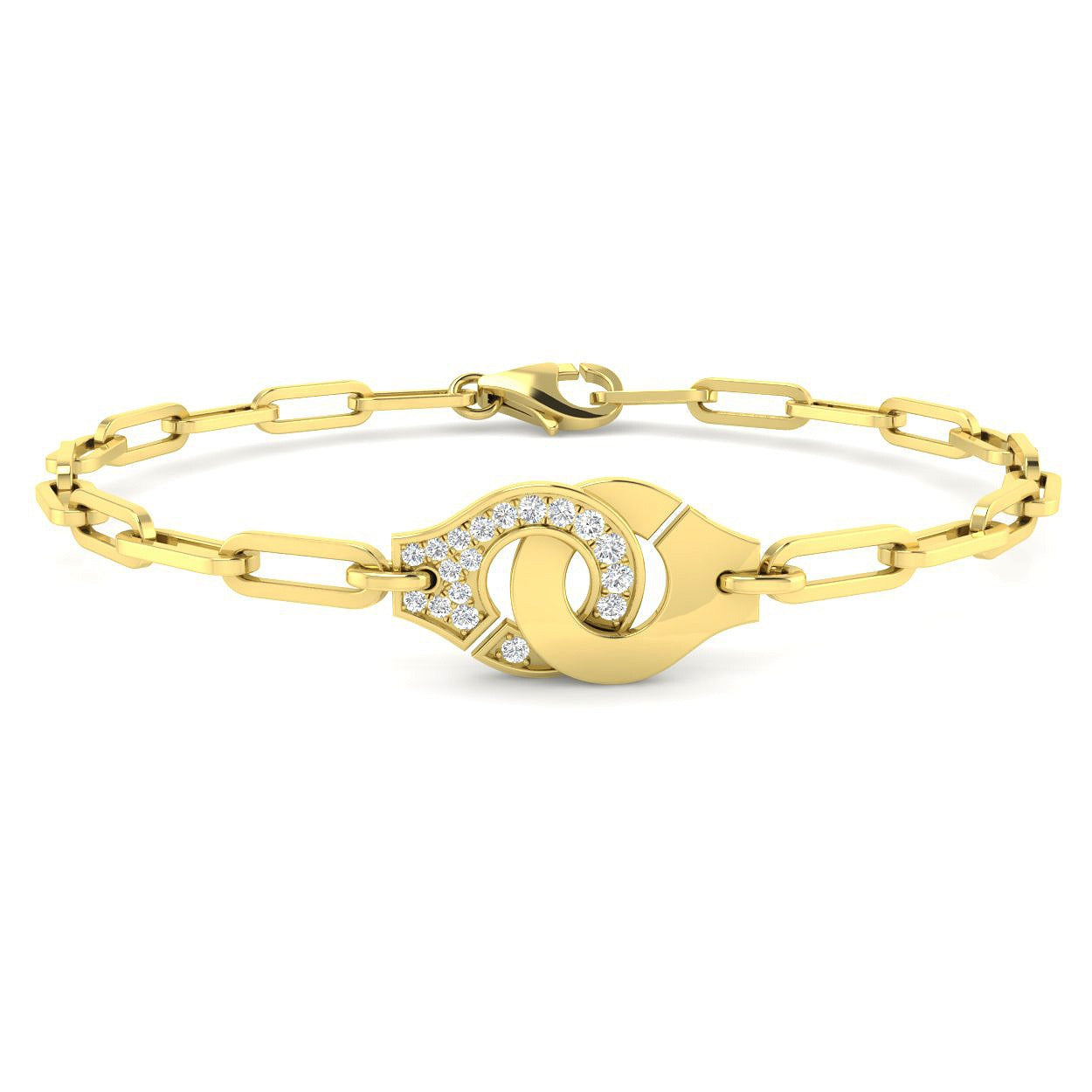 Pave Natural Diamond Handcuff Link Bracelet with Lobster Clasp in 10K/14K gold and platinum with certified lab-grown or natural diamonds