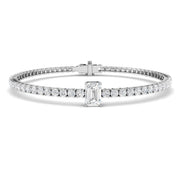Platinum Emerald Cut Lab Grown Diamond Tennis Bracelet with Round Prong Set Diamonds in 10K/14K gold and platinum with certified lab-grown or natural diamonds
