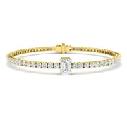 Platinum Emerald Cut Lab Grown Diamond Tennis Bracelet with Round Prong Set Diamonds in 10K/14K gold and platinum with certified lab-grown or natural diamonds
