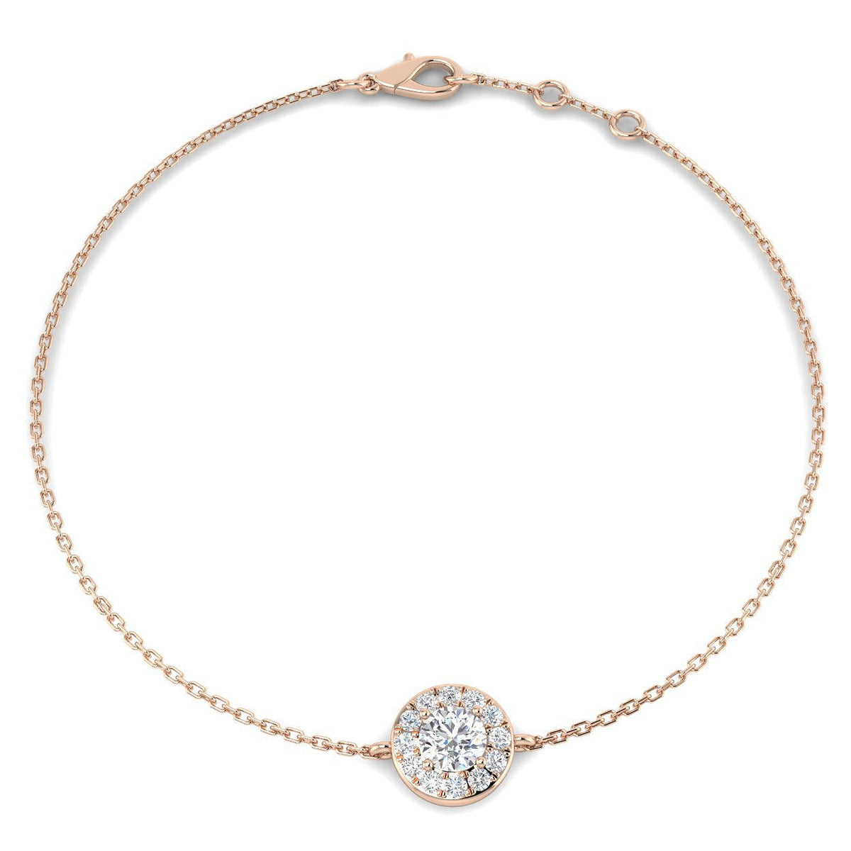 Lab Grown Round Diamond Halo Chain Bracelet with Lobster Clasp in 10K/14K gold and platinum with certified lab-grown or natural diamonds
