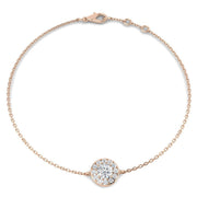 Lab Grown Round Diamond Halo Chain Bracelet with Lobster Clasp in 10K/14K gold and platinum with certified lab-grown or natural diamonds