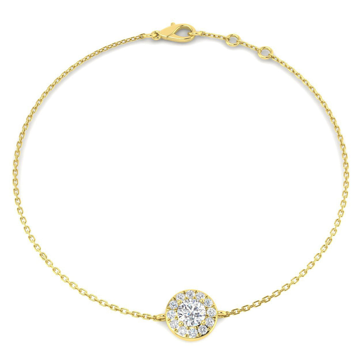 Lab Grown Round Diamond Halo Chain Bracelet with Lobster Clasp in 10K/14K gold and platinum with certified lab-grown or natural diamonds