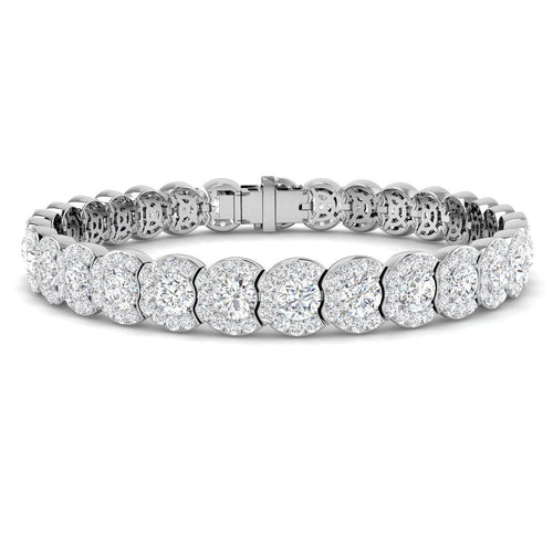 12.70Ct Lab Created Fancy Halo Diamond Tennis Bracelet - Prong Pave Set in 10K/14K gold and platinum with certified lab-grown or natural diamonds