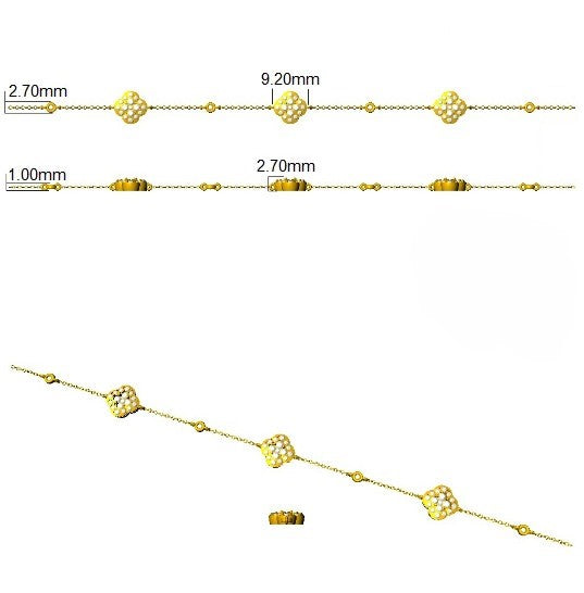 1.20Ct Clover Style Lab Grown or Natural Diamond Chain Bracelet in 10K/14K gold and platinum with certified lab-grown or natural diamonds