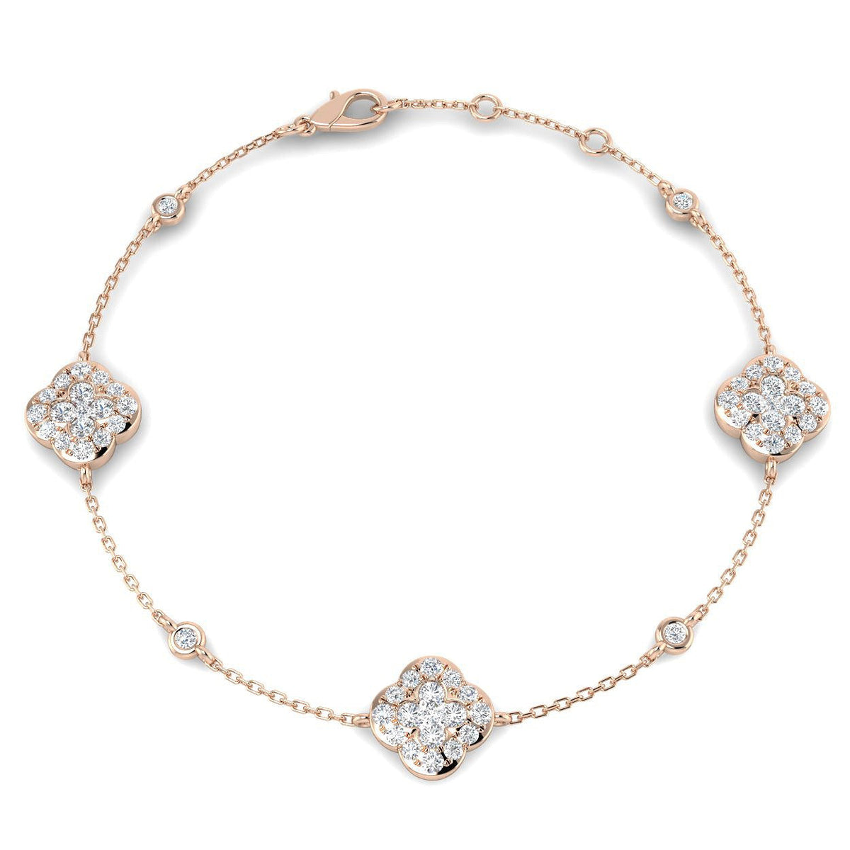 1.20Ct Clover Style Lab Grown or Natural Diamond Chain Bracelet in 10K/14K gold and platinum with certified lab-grown or natural diamonds