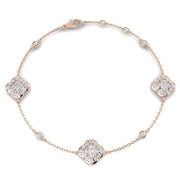 1.20Ct Clover Style Lab Grown or Natural Diamond Chain Bracelet in 10K/14K gold and platinum with certified lab-grown or natural diamonds
