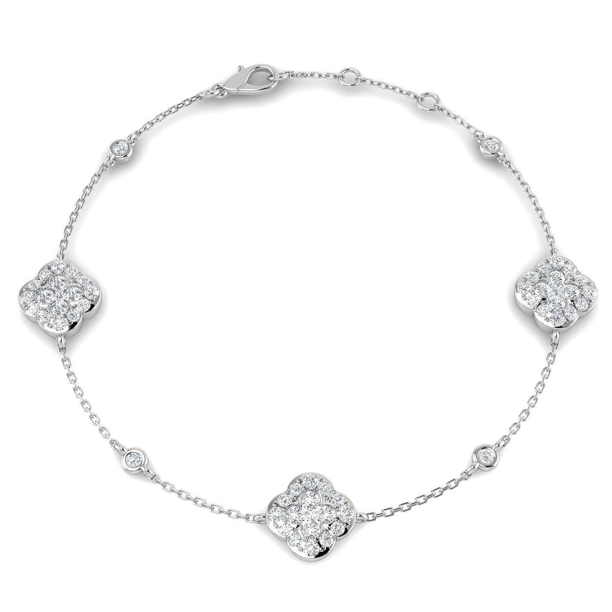 1.20Ct Clover Style Lab Grown or Natural Diamond Chain Bracelet in 10K/14K gold and platinum with certified lab-grown or natural diamonds