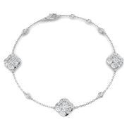 1.20Ct Clover Style Lab Grown or Natural Diamond Chain Bracelet in 10K/14K gold and platinum with certified lab-grown or natural diamonds