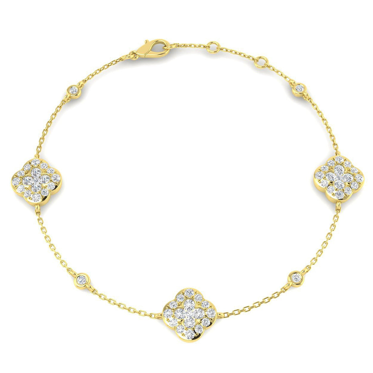 1.20Ct Clover Style Lab Grown or Natural Diamond Chain Bracelet in 10K/14K gold and platinum with certified lab-grown or natural diamonds