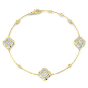 1.20Ct Clover Style Lab Grown or Natural Diamond Chain Bracelet in 10K/14K gold and platinum with certified lab-grown or natural diamonds