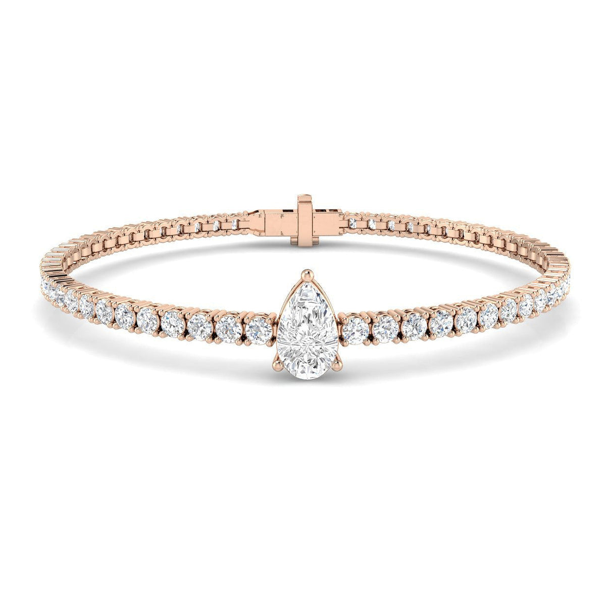 Pear Cut Lab Grown Diamond Tennis Bracelet with Round Prong Set Diamonds in 10K/14K gold and platinum with certified lab-grown or natural diamonds