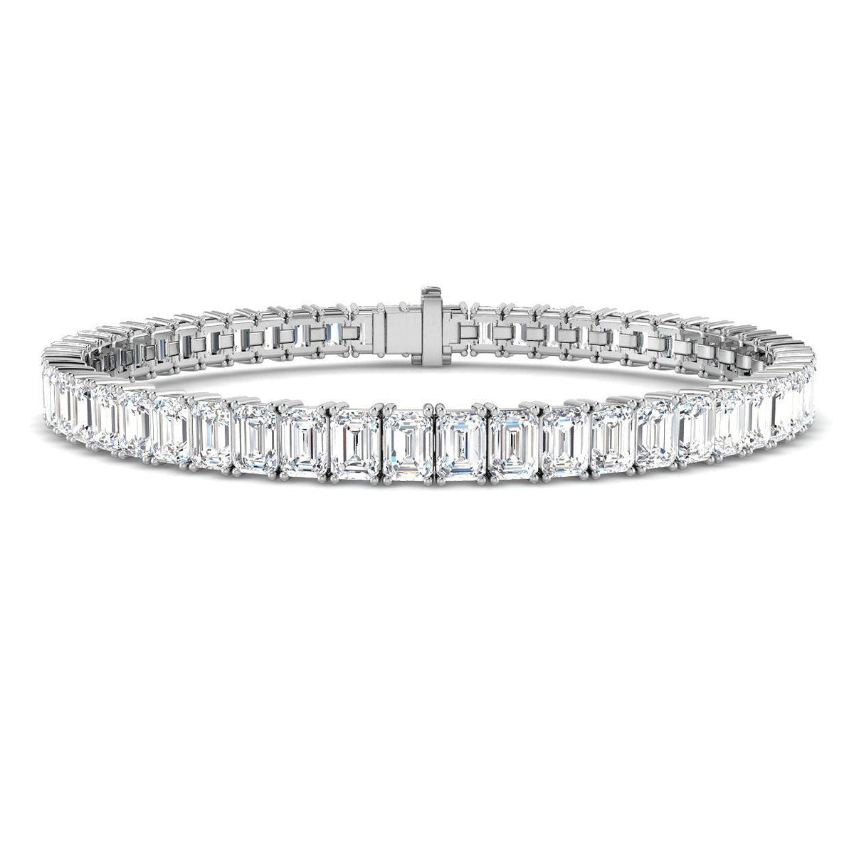 Emerald Cut Natural Diamond Link Tennis Bracelet with Secure Box Clasp in 10K/14K gold and platinum with certified lab-grown or natural diamonds