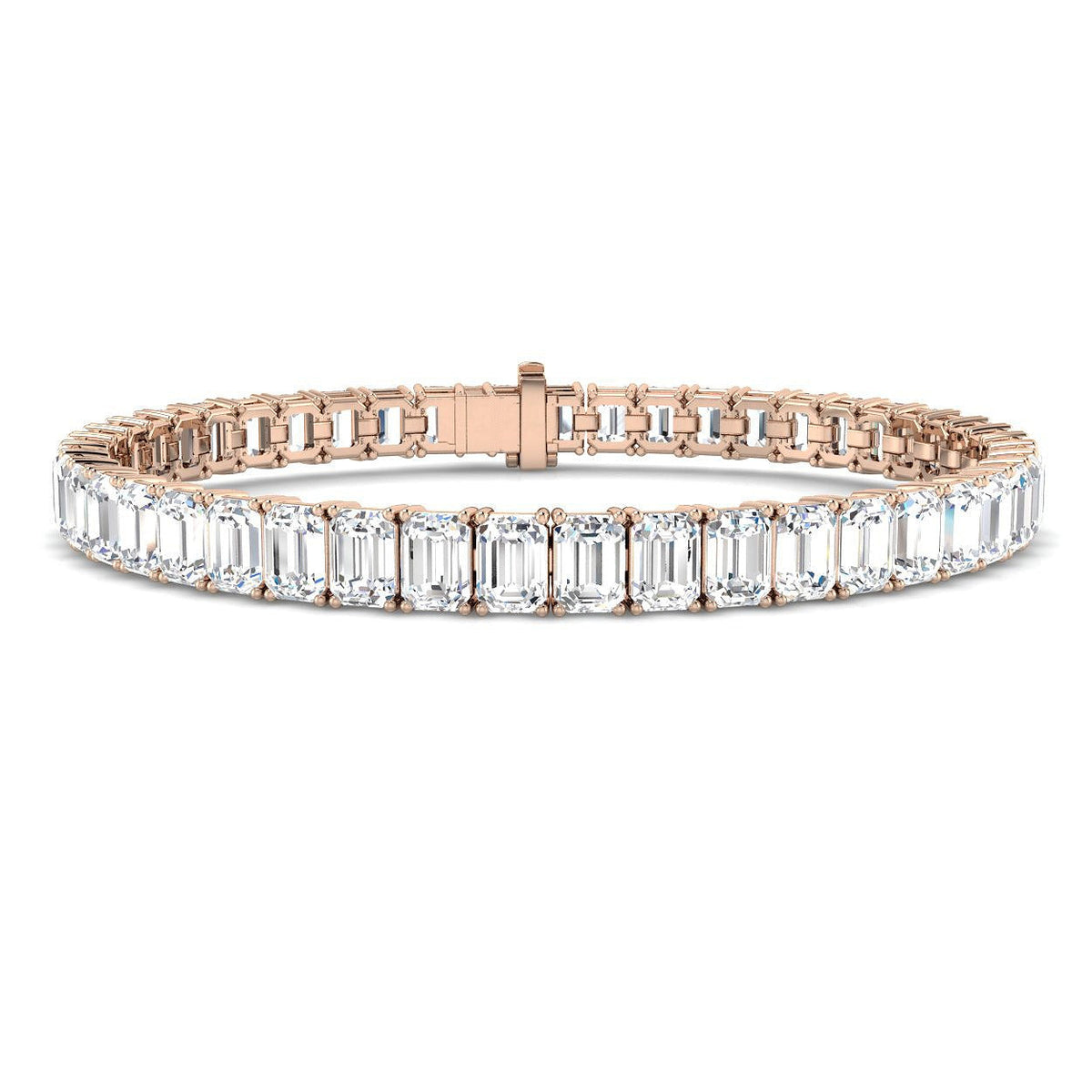 Emerald Cut Natural Diamond Link Tennis Bracelet with Secure Box Clasp in 10K/14K gold and platinum with certified lab-grown or natural diamonds