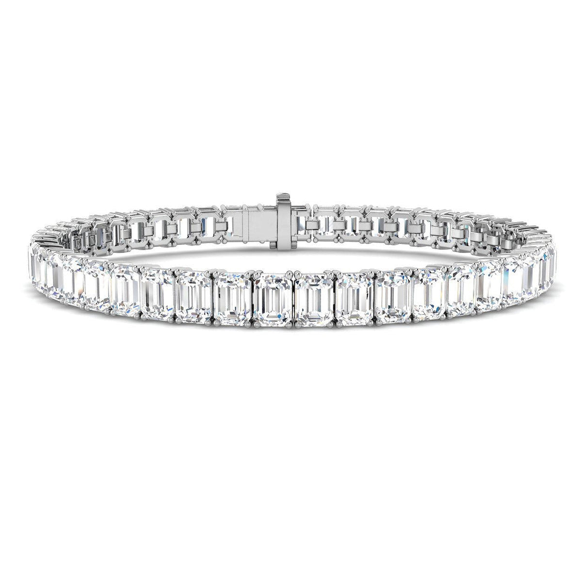 Emerald Cut Natural Diamond Link Tennis Bracelet with Secure Box Clasp in 10K/14K gold and platinum with certified lab-grown or natural diamonds