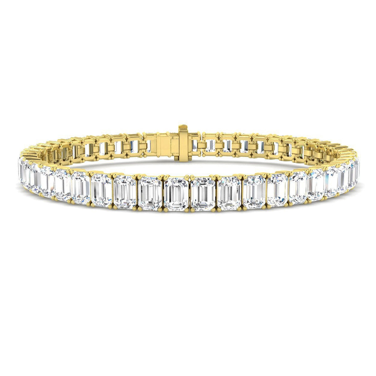 Emerald Cut Natural Diamond Link Tennis Bracelet with Secure Box Clasp in 10K/14K gold and platinum with certified lab-grown or natural diamonds