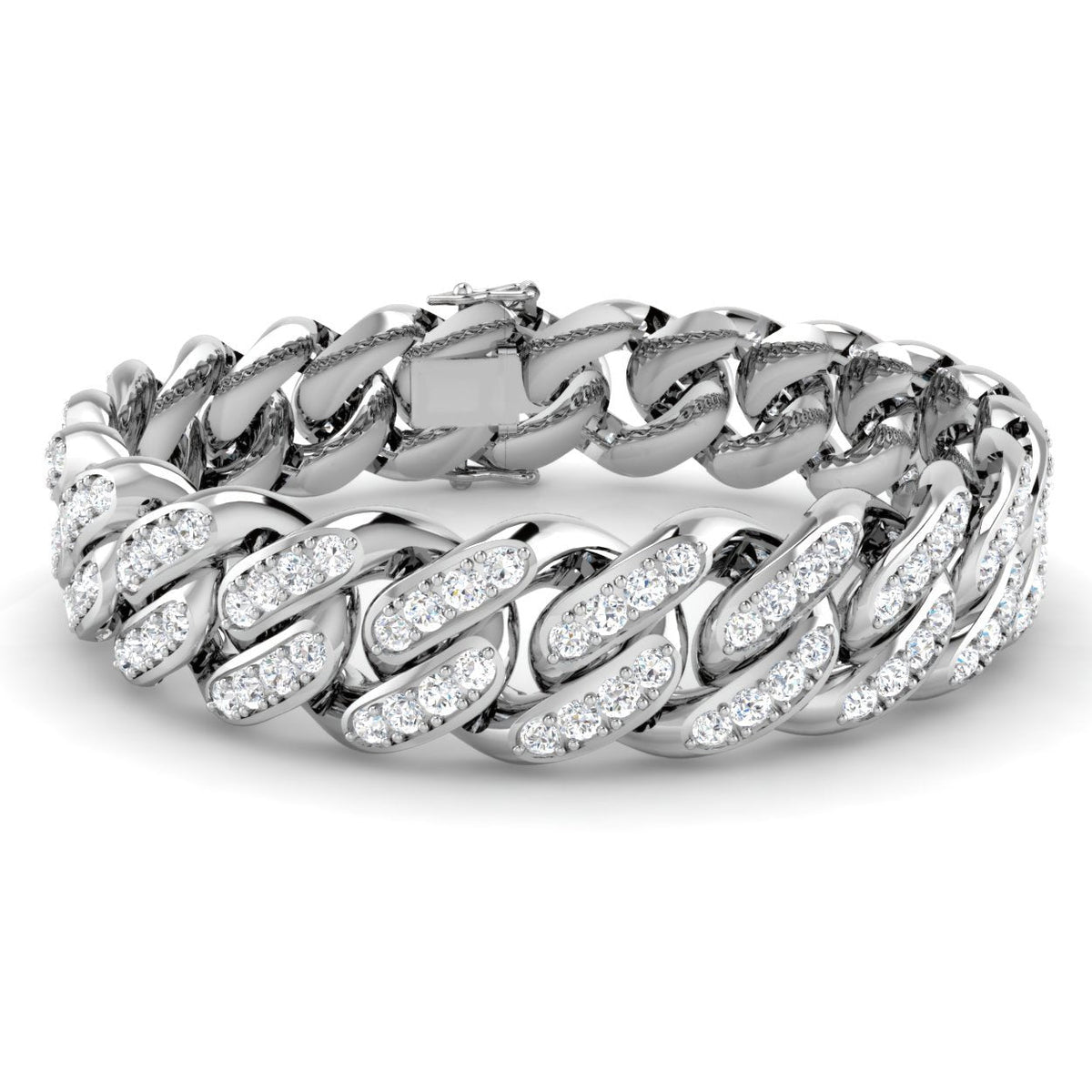10.80ct Round Natural Pave Cuban Link Bracelet-Iced Out Curb Bracelet for Unisex in 10K/14K gold and platinum with certified lab-grown or natural diamonds