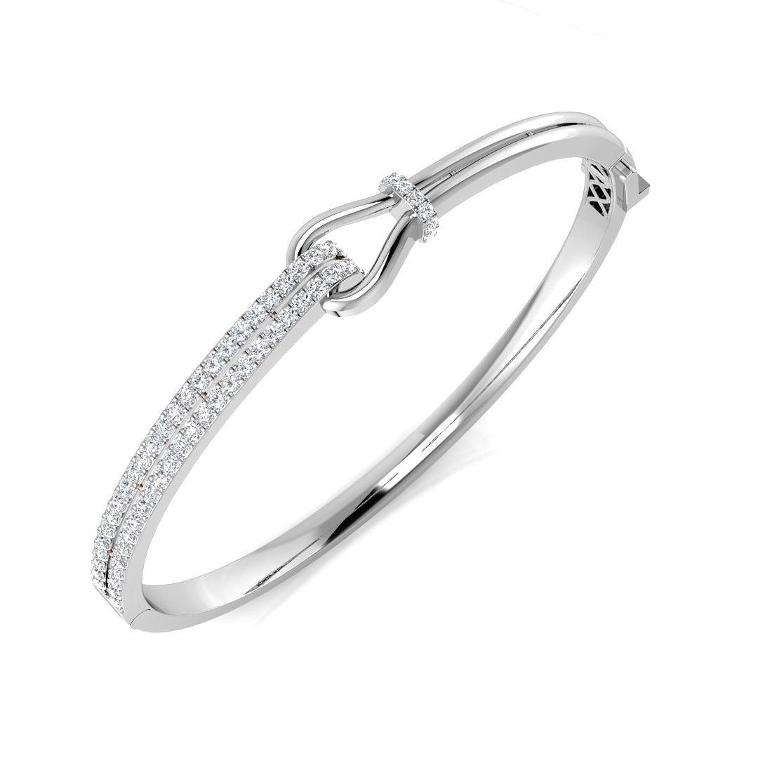 Natural Round Cut Pave Set Knot Design Diamond Bangle with Hinged Lock in 10K/14K gold and platinum with certified lab-grown or natural diamonds