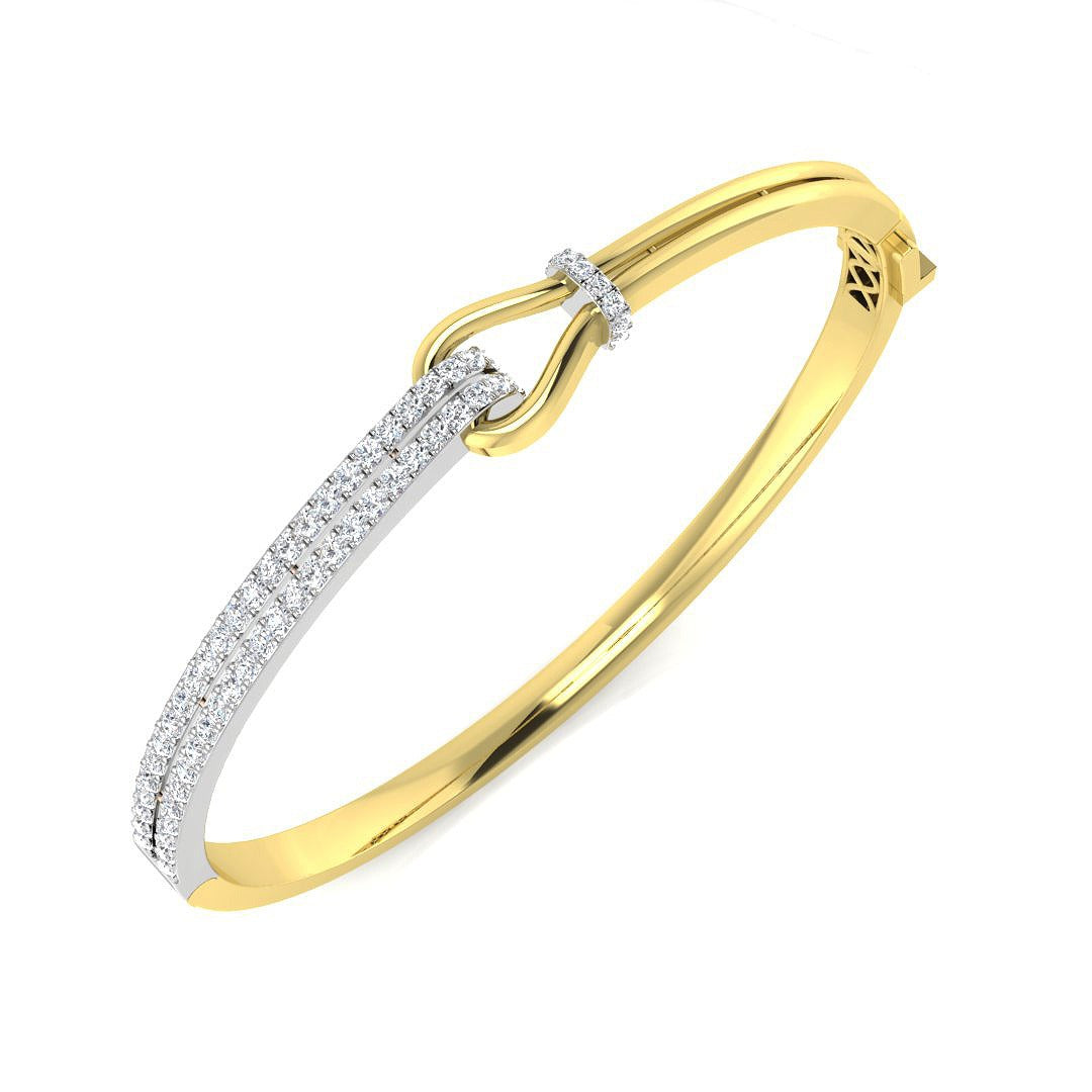 Natural Round Cut Pave Set Knot Design Diamond Bangle with Hinged Lock in 10K/14K gold and platinum with certified lab-grown or natural diamonds