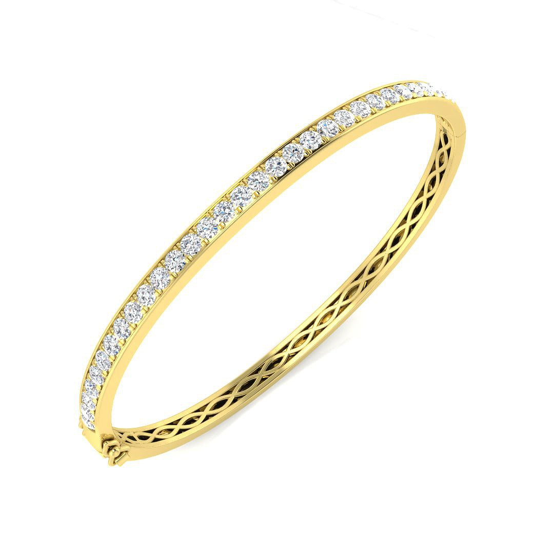Round Cut Lab Grown Diamond Channel Set Eternity Bangle - Hinged Box in 10K/14K gold and platinum with certified lab-grown or natural diamonds
