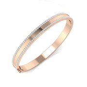 Platinum Natural Round Cut Diamond Two Row Pave Set Half Eternity Bangle with Hinged Lock in 10K/14K gold and platinum with certified lab-grown or natural diamonds