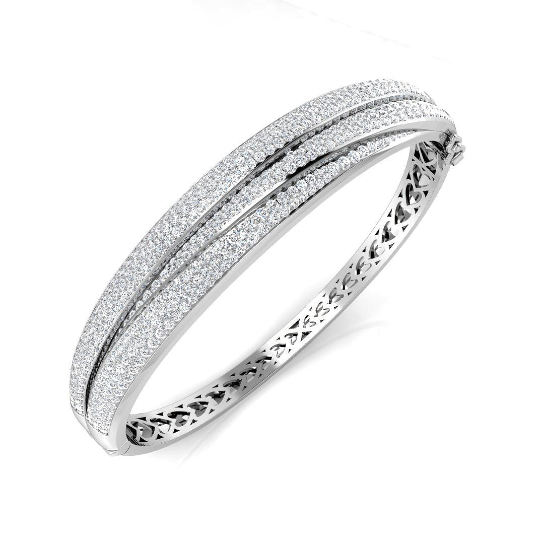 Lab Grown Round Cut Diamond Pave Set Fancy Bangle with Hinged Box Lock in 10K/14K gold and platinum with certified lab-grown or natural diamonds