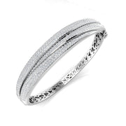Lab Grown Round Cut Diamond Pave Set Fancy Bangle with Hinged Box Lock in 10K/14K gold and platinum with certified lab-grown or natural diamonds