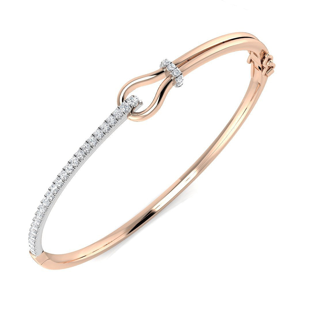 Lab Grown Round Cut Diamond Knot Design Hinged Bangle with Lock in 10K/14K gold and platinum with certified lab-grown or natural diamonds