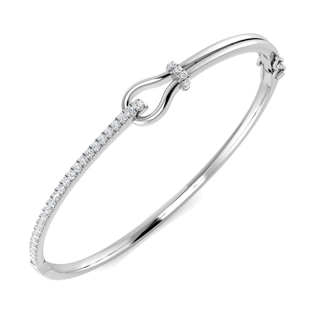 Lab Grown Round Cut Diamond Knot Design Hinged Bangle with Lock in 10K/14K gold and platinum with certified lab-grown or natural diamonds