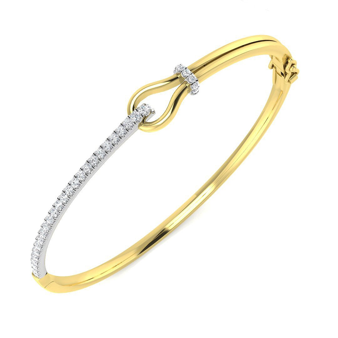 Lab Grown Round Cut Diamond Knot Design Hinged Bangle with Lock in 10K/14K gold and platinum with certified lab-grown or natural diamonds